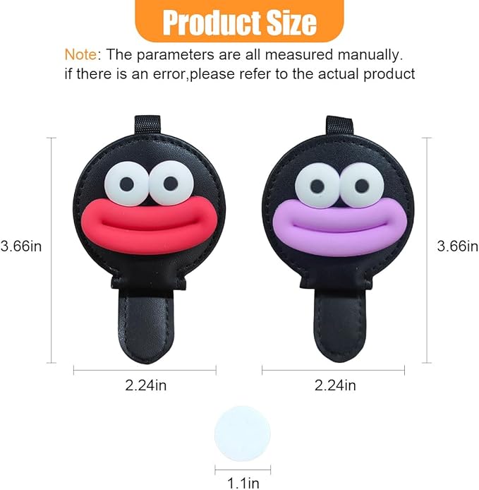 2PCS Sunglasses Holder for Car Visor, Magnetic Leather Ticket Card Clip, Sausage Mouth Sunglass Mount for Different Size Eyeglasses, Cartoon Car Visor Decoration Accessory (Red/Purple/Black)