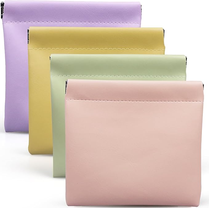 4 Pack 4.7"×4.7" Small Makeup Bag for Purse, Snap Closure Purse Pouches, Soft PU Leather Purse Organizer Pouches for Women, Mini Travel Pouch for Cosmetics Cash Coins Cards Lipstick Earphones