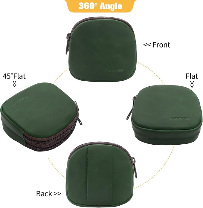 Jack&Chris Coin Purse for Men, Genuine Leather Mini Coin Wallet Zipper Pocket with Back Belt Loop, Coin Bag for Men, Green
