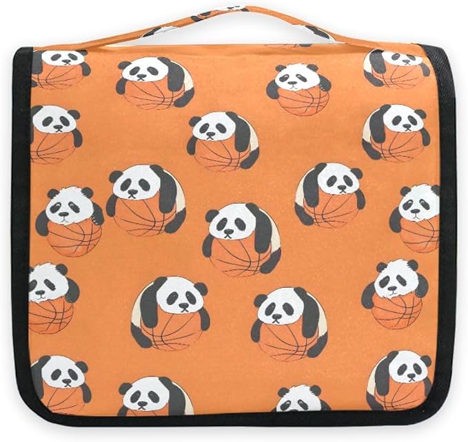 senya Hanging Travel Toiletry Bag Panda Basketball Seamless Kit Makeup Case Cosmetics Organizer for Men Women