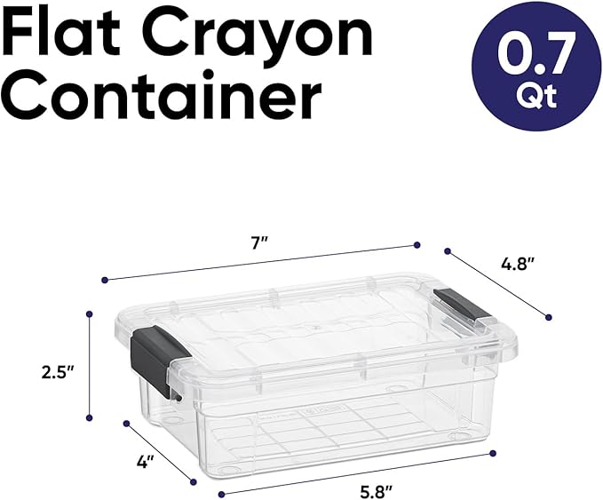 Superio Mini Storage Container Plastic Crayon Box Art Supplies and Sewing Case Stackable Clear Small Organizer for Beads, Stationery, Chalk, and Food, 0.7 Quart