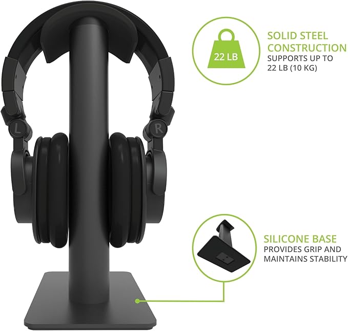 Kanto H2 Premium Universal Headphone Stand with Curved Silicone Padding for On and Over Ear Headphones | Black