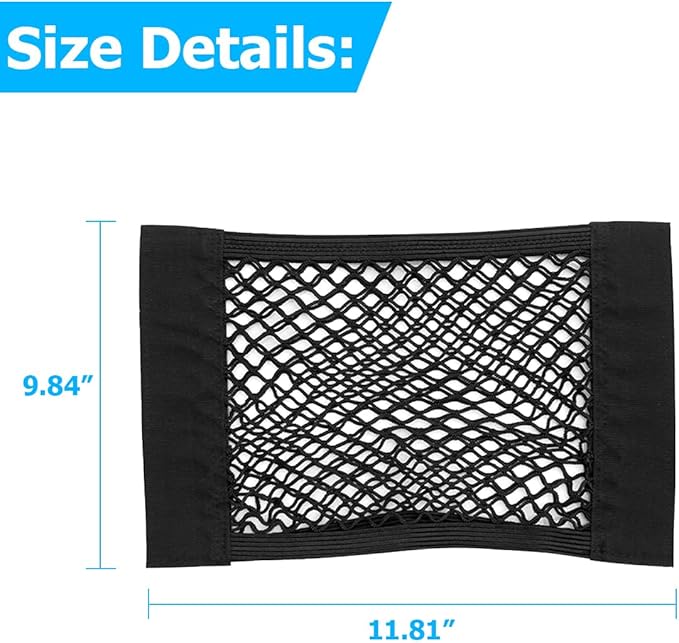 Car Cargo Mesh Net, Elastic Stretch Vehicle Seat Back Trunk Organizer Pouch Net, Extendable Adhesive 12" x 10" Automotive Storage Mesh Bag, Universal for RV SUV Truck