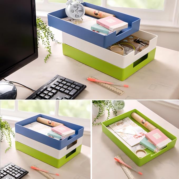 Letter Tray, 2 Pack Stackable Desk Organizer for Office | A4 & letter size compatible. Stackable plastic trays for school, home storage. Durable ABS material. 2-pack green.