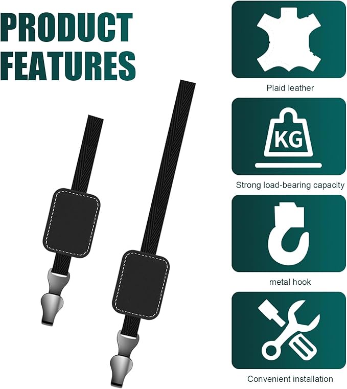 2 PCS Car Seat Headrest Hooks, Seat Back Suede Leather Hook, Auto Multifunctional Hook Hangers Storage Organizer Interior Accessories, Universal for Most Cars Models (Black)