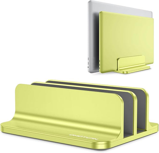 OMOTON Vertical Laptop Stand [Updated Double Version], Desktop Aluminum Mac Book Stand with Adjustable Dock Size, Fits All Mac Book, Surface, Chrome Book and Gaming Laptops (Up to 17.3 inch), (Citron)