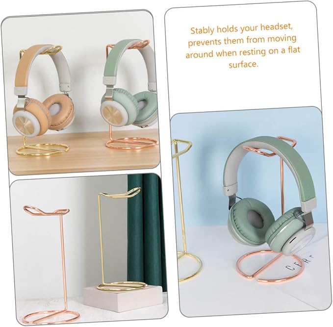 Headset Simple Headphone Stand Headband Stand Desktop Speaker Stand Desk Accessory Headset Rack Earphone Supporting Hanger Headset Frames Iron Rose Gold Headset Holders