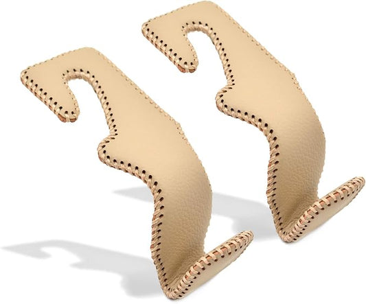 MECHCOS Car Seat Headrest Hooks for Car Back Seat Organizer Hanger Storage Hook Holder for Car SUV Organization Purse Shopping Groceries Bag Handbag, Beige, 2 Pack