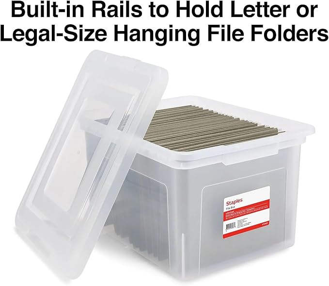 STAPLES File Box Plastic File Box Snap, Letter/Legal Size, Clear, 2/Pack