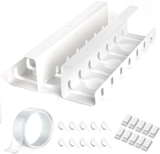 Under Desk Cable Management, 2 Pack 17" Cable Tray Organizer, No Drill or Screw Mount, Standing Desk Cable Management, Cord Organizer, White