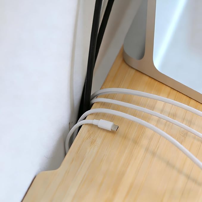 Bamboo Monitor Stand Riser with Cable Routing Slot, Ergonomic Computer Shelf for Desk, Natural Wood Desktop Organizer for Monitor Laptop Printer, Home Office Accessory
