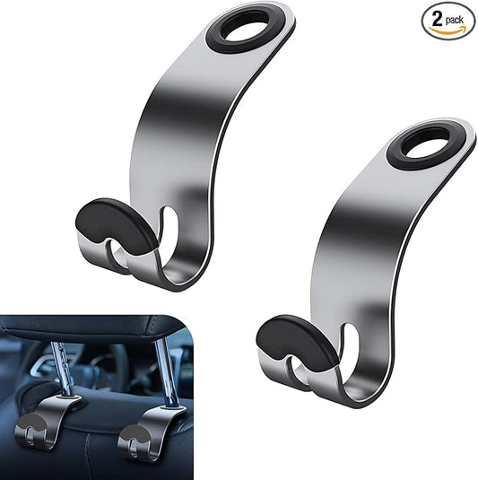 2PCS Car Headrest Hooks, High Load Capacity Heavy-Duty Metal Car Seat Hooks, Hidden Design Headrest Hanger for Handbag Bag Hardhat, Universal for Most Vehicles