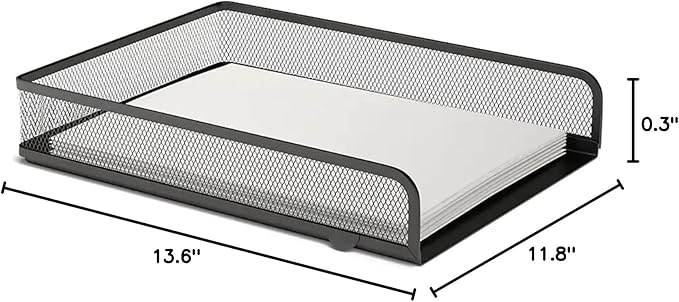 1InTheOffice Stackable Letter Tray, Matte Black Wire Mesh Front-Load Letter Tray