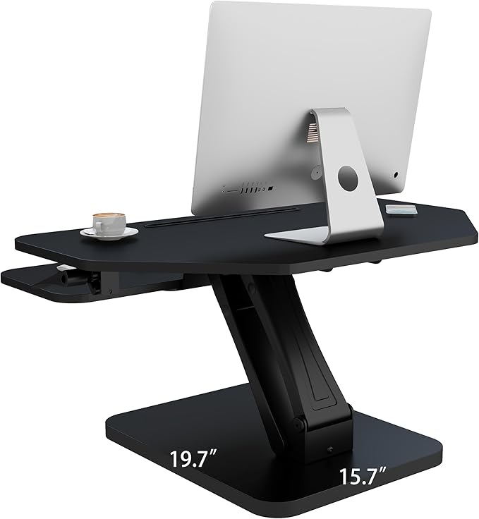 32 inch Corner Standing Desk Converter, Height Adjustable Sit Stand Desk Riser with Keyboard Tray, Black, GSD76