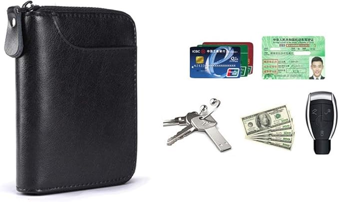 BAKUN Large Zipper Leather Car Key Case, Key Holder Key Organizer Wallet, With 16 Hooks(Brown)