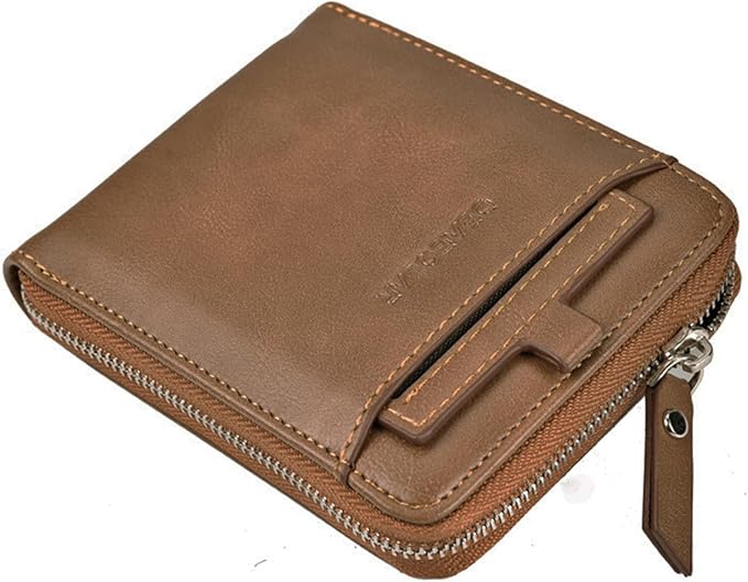 Zipper Wallet for Men Leather Bifold Pocket Wallets RFID Blocking Zip Coin Credit Card Wallets -Big Capacity For Travel