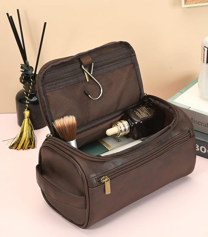 Toiletry Bag for Men, Travel Shaving Dopp Kit Water-resistant Bathroom Toiletries Organizer PU Leather Cosmetic Bags