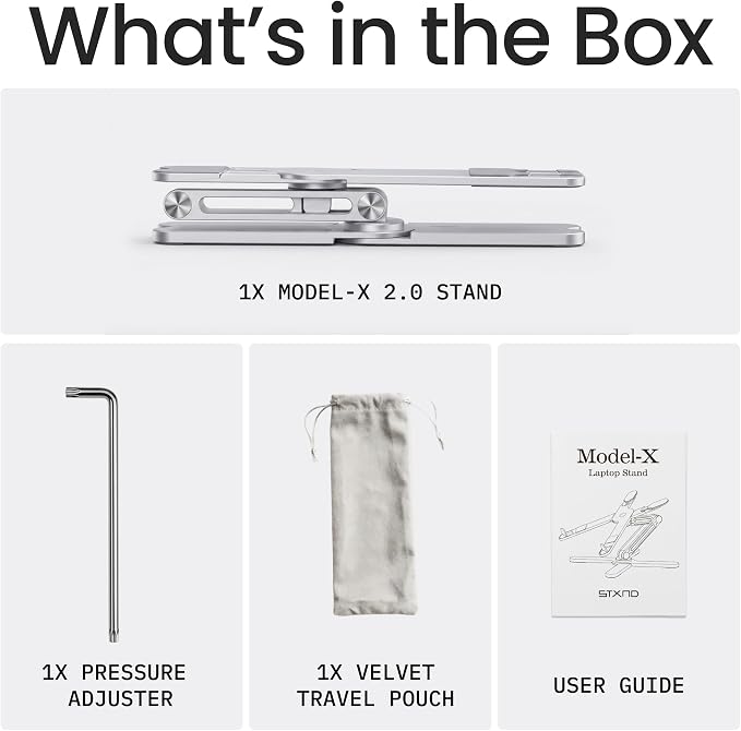 Model-X 2.0 Laptop Stand, Laptop Stand for Desk Adjustable Height, 360 Rotating Laptop Riser Aluminum Portable Foldable Computer Stand for MacBook Pro Air 10–17 inches (Polar White)