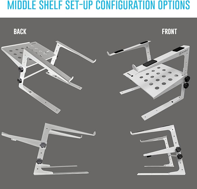 AxcessAbles Two-Tier Adjustable DJ Stand with Clamps | For Controllers and Laptops up to 20lbs.| Controller Stand Compatible with DDJ-REV1, DDJ-FLX4, Party Mix | (LTS-03 White)
