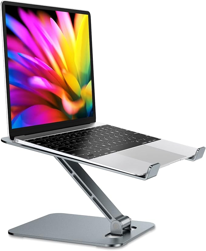 RIWUCT Foldable Laptop Stand, Height Adjustable Ergonomic Computer Stand for Desk, Aluminum Portable Laptop Riser Holder Notebook Mount Compatible with MacBook Pro Air, HP, Dell 10-16"(Gray)