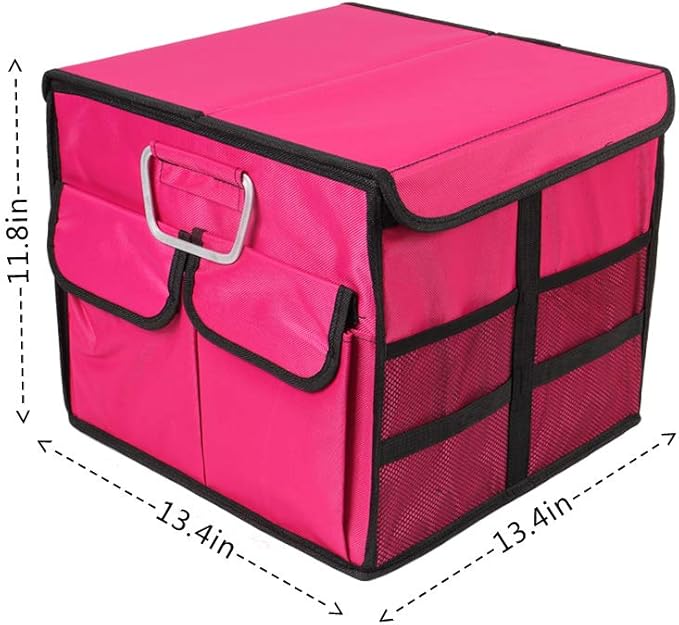 Car Trunk Organizer Collapsible Portable Multi Compartments Organizer with Non Slip Straps for SUV Truck Auto Vehicle Car Auto Minivan (Small covered, Rose red)