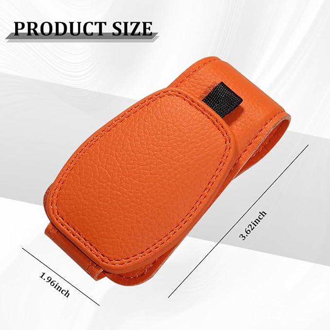 Sunglass Holder for Car Visor, Magnetic Leather Vehicle Sun Visor Storage Clip for Different Size Eyeglasses, Automotive Interior Glasses Ticket Card Clip, Universal for SUV RV Truck (Orange)