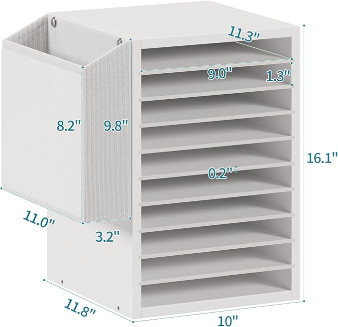 Unionly Office Mail Sorter, Wooden Paper Organizer with Storage Bag, 10 Tier Adjustable Classroom Mailbox, Removable Classroom Organization, Teacher Desk Organization for Office, Study, White