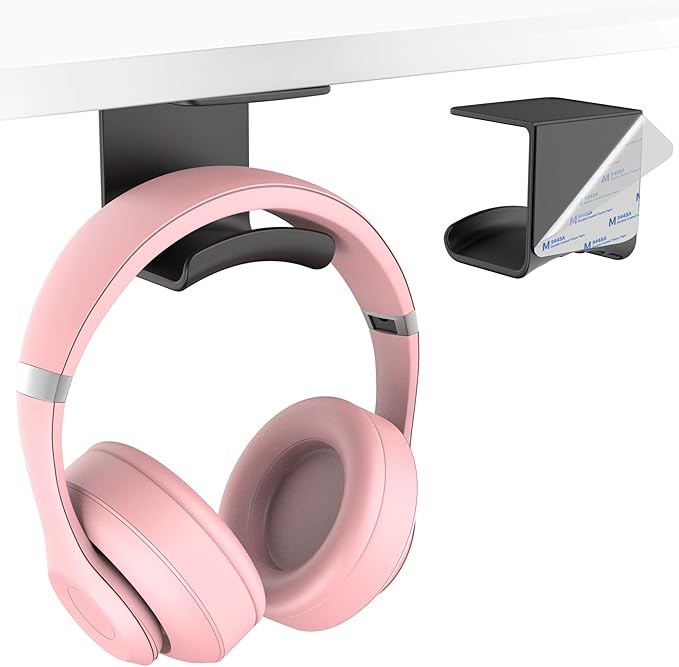 HomeMount Under Desk Headphone Hook - Adhesive Gaming Headphone Stand Hanger, Table Mount for Most Headphones (Black)