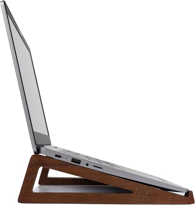 S&A WOODCRAFT Wooden Laptop Stand, Portable Desk Laptop Holder for Tablet with Carry Pouch, Compact Travel Laptop Stand with Protective Silicone Pads, Suitable for Laptops and Tablets