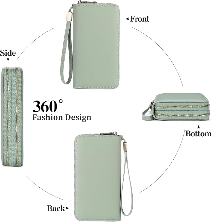 GAEKEAO Wallet for Women Clutch Leather RFID Blocking Wristlet Purse Zip Around Wallets Large Capacity Credit Card Holder