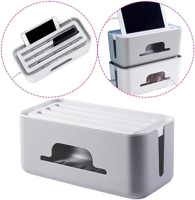 Cable Management Box, Sturdy And Practical, Cable Organizer, Case for Desktop Power Strips, Power Strips, Gray