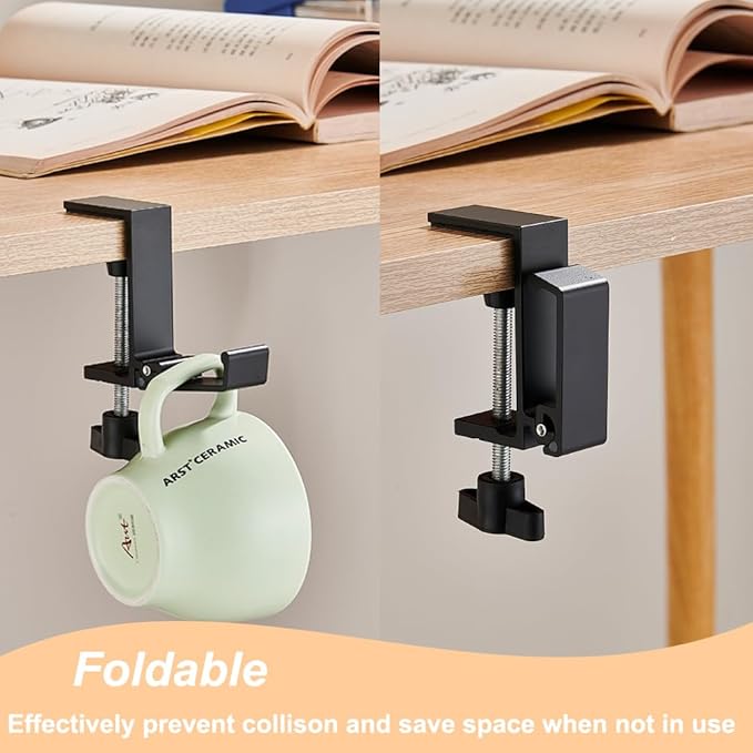 Foldable Headphone Stand Hanger Holder Under Desk Aluminum Alloy Headset Stand Fit for Gaming PC Accessories Universal Space Save Mount Clamp Hook Suitable for Xbox/PS4 Controller Office Computer Desk