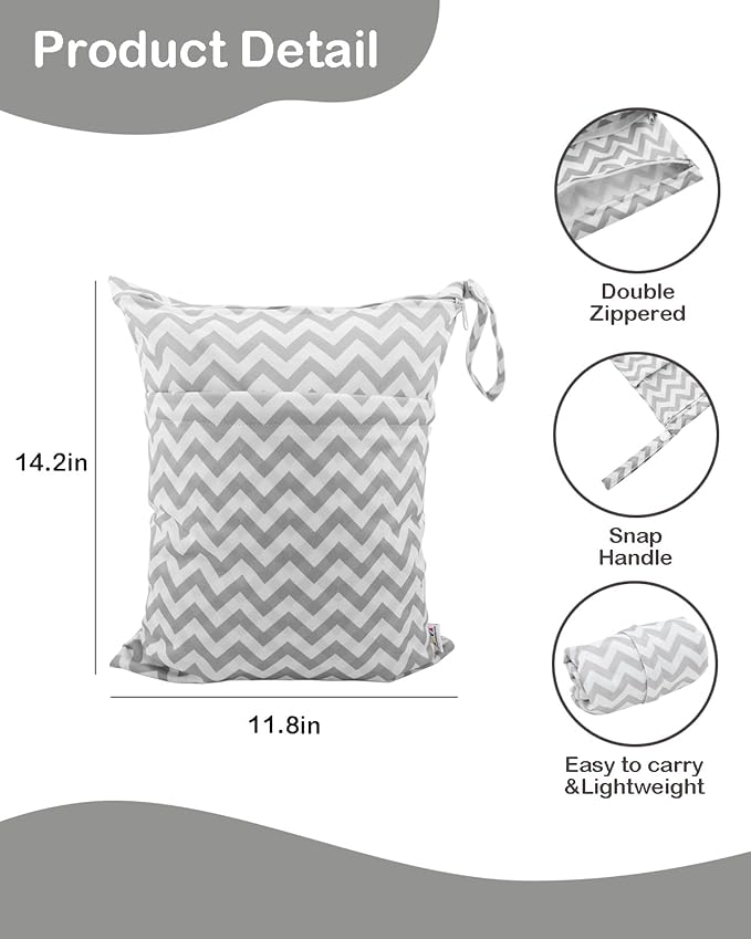 ALVABABY 2pcs Cloth Diaper Wet Dry Bags Waterproof Reusable with Two Zippered Pockets Travel Beach Pool Daycare Soiled Baby Items Yoga Gym Bag for Swimsuits or Wet Clothes