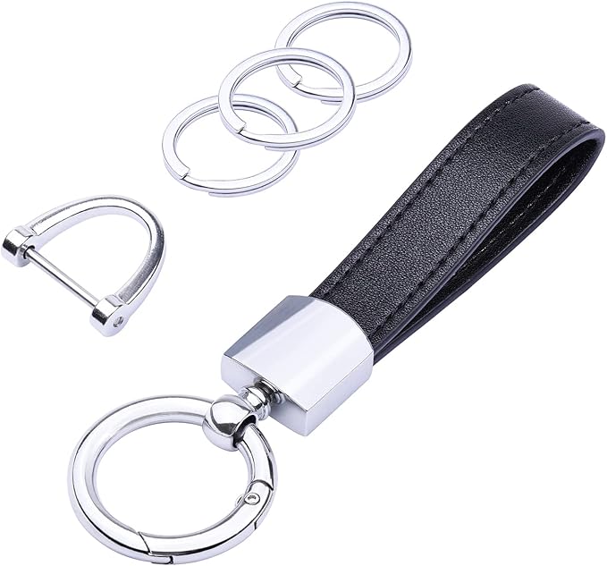 Wisdompro Genuine Leather Car Keychain, Universal Heavy Duty Key Fob Keychain Leather Key Chain Holder for Men and Women
