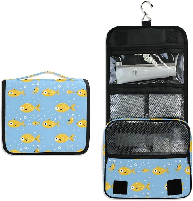 senya Hanging Travel Toiletry Bag Cute Kit Makeup Case Cosmetics Organizer for Men Women (Yellow Fish)