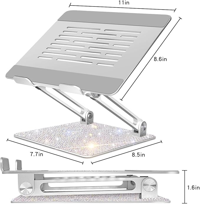 Bling Adjustable Laptop Stand, Portable Laptop Riser, Aluminum Laptop Stand for Desk Foldable, Computer Notebook Stand Holder for MacBook Air Pro, Dell XPS, HP (10-17.3'') - Silver