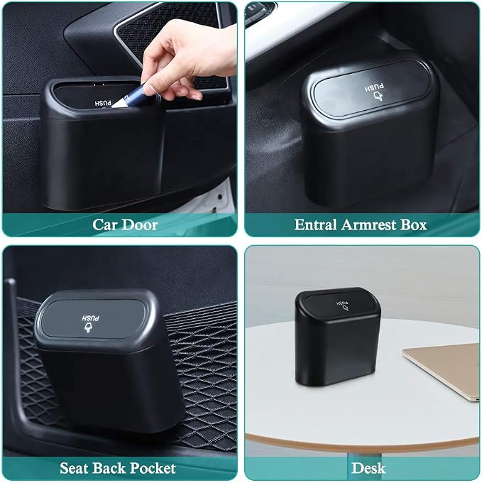Accmor Car Trash Can with Lid, Mini Auto Dustbin Garbage Organizer Holder 2 Packs, Automotive Storage Container Bin with 60 Pcs Bags for Vehicle, Home, Office