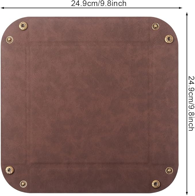 Valet Tray Desktop Storage Organizer – Premium PU Leather Catchall Bedside Vanity Tray Nightstand Caddy Holder for Remote Controller, Keys, Phone, Wallet, Coin, Jewelry,Brown