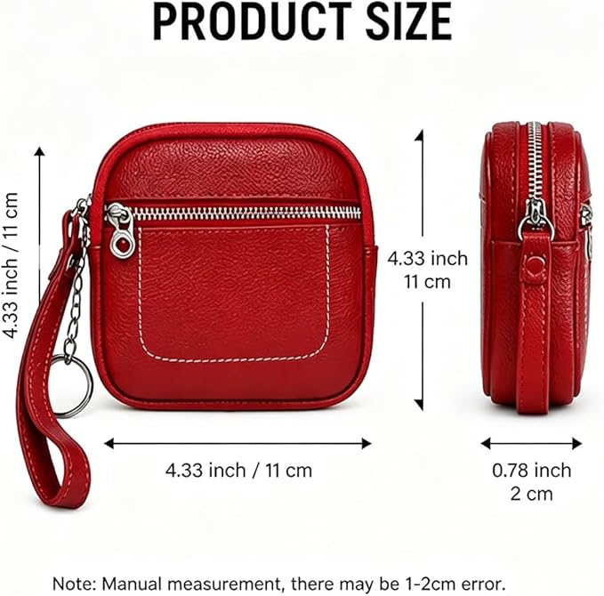 Square Leather Mini Card Wallet Coin Purse Portable Unisex Small Case Organizer Zipper Lock Design Fashion Money Bag
