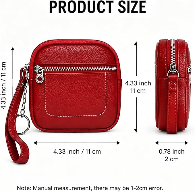 Square Leather Mini Card Wallet Coin Purse Portable Unisex Small Case Organizer Zipper Lock Design Fashion Money Bag