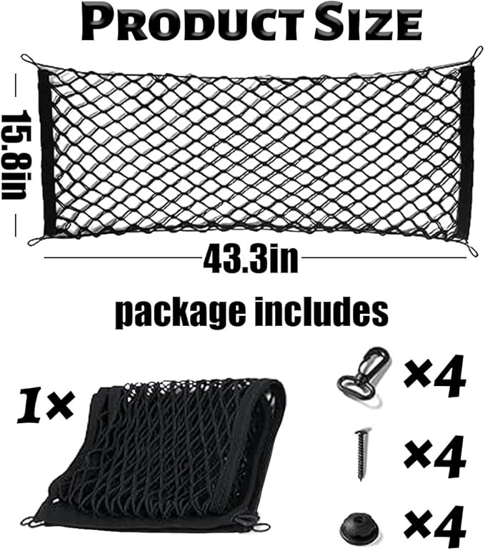 Cargo Net Stretchable, Adjustable Elastic Trunk Cargo Organizer Net Storage Organizer Net with Hooks, Universal Car Accessory for Cars, Trucks, SUVs
