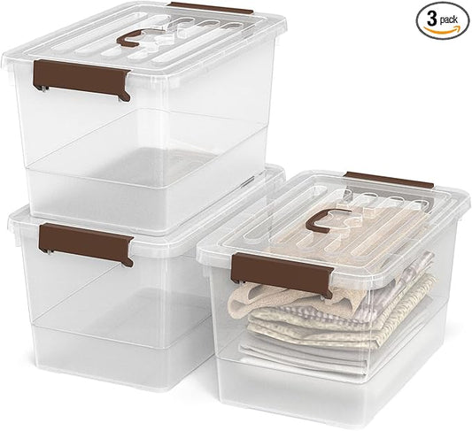 17 QT Plastic Storage Bins with Lids Large Stackable Storage Containers for Organizing Clear Storage Box for Kitchen Garage, Closet, 3-Packs