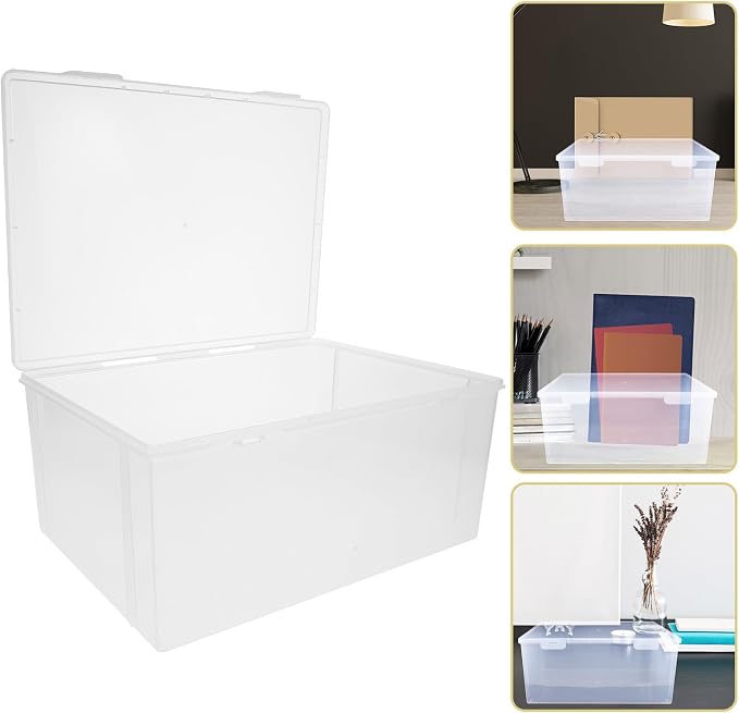 Portable Plastic Document Storage Box with Lid, High Capacity A4 File Organizer for Office and Home, Stackable Desktop File Holder for Certificates and Photo Storage