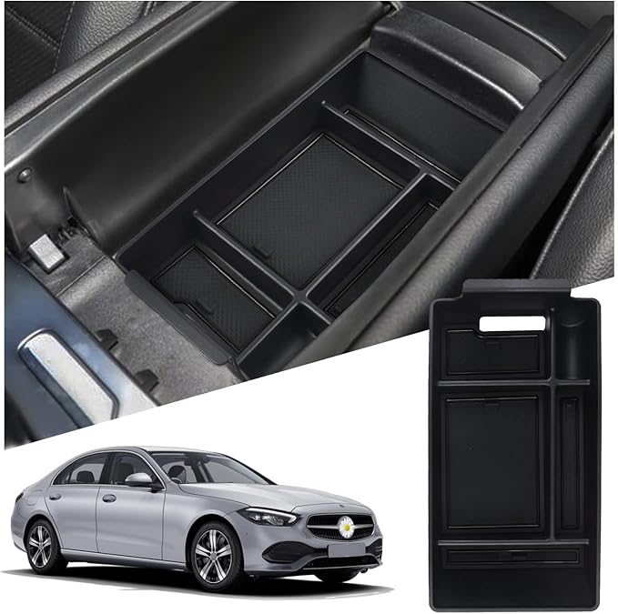 C300/C300 4MATIC/C300e/AMG C43 Center Console Organizer for C300 Mercedes Benz Accessories Armrest Console Tray Compatible with 2022 2023 2024 2025 2026 Mercedes C Class W206(Only for 2022-2026 C300)