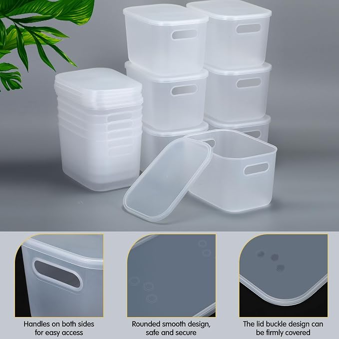 Thyle 12 Pack Translucent Plastic Storage Bins with Lids 7 Quart Toy Storage Box Stackable Nestable Organizer Boxes with Handle and Labels for Classroom Shelf Bedroom Desktop Toys School Supplies