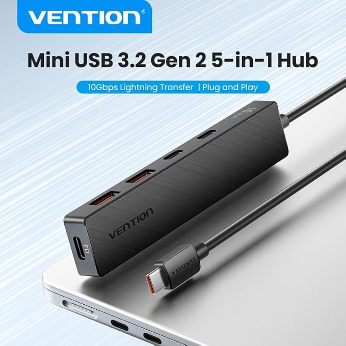 VENTION 10Gbps USB 3.2 Hub, USB Hub with 4 USB 3.2 Ports(USB A*2 Type C*2), PD 100W Chrging USB 3.2 Gen 2 Splitter USB Expander, Black