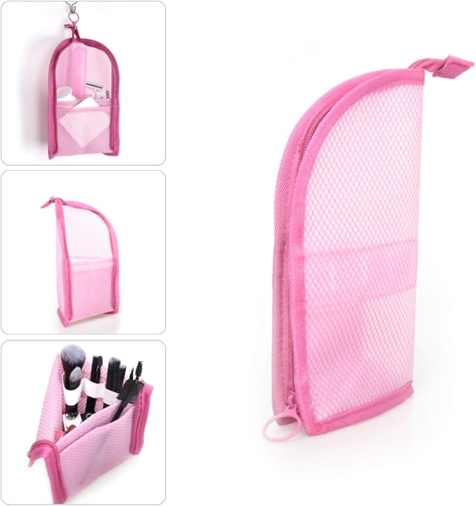 patu Standing Travel Toiletry Bag - Transparent Waterproof PVC Mesh Pouch with Triangle Design for Bathroom Essentials & Personal Care, 2 Packs, Pink
