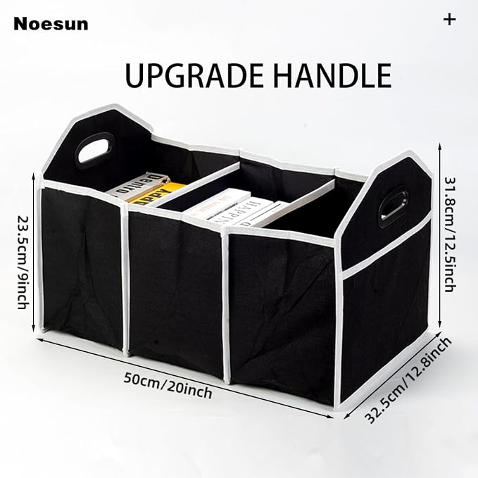 Noesun Foldable Car Trunk Organizer, Large-Capacity Storage Box with Reinforced Handles, Multi-Compartment Collapsible Organizer for SUV, Sedan, and Home Use