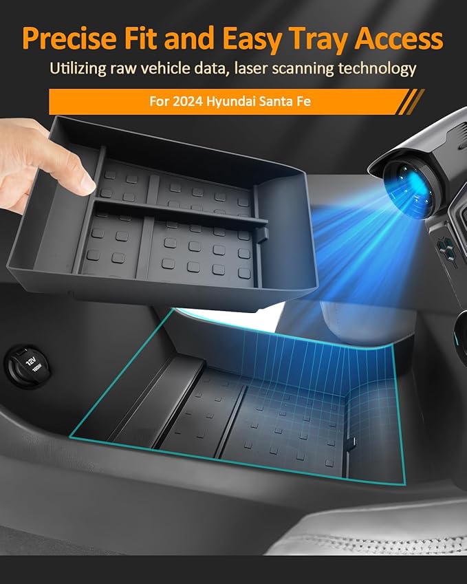 CDEFG for 2024 2025 2026 Hyundai Santa Fe Lower Console Tray - Under Center Console Organizer TPE Accessories