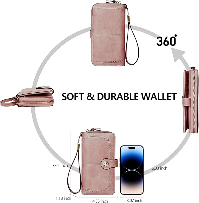 TFKGS Wallet for Women RFID Blocking Leather Large Capacity Card Holder Ladies Phone Clutch Travel Long Purse Wristlet | RFID Blocking, Leather, Large Capacity, Ladies, Travel
